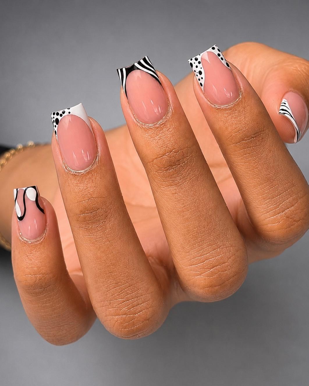 Pink butterfly french stiletto nails