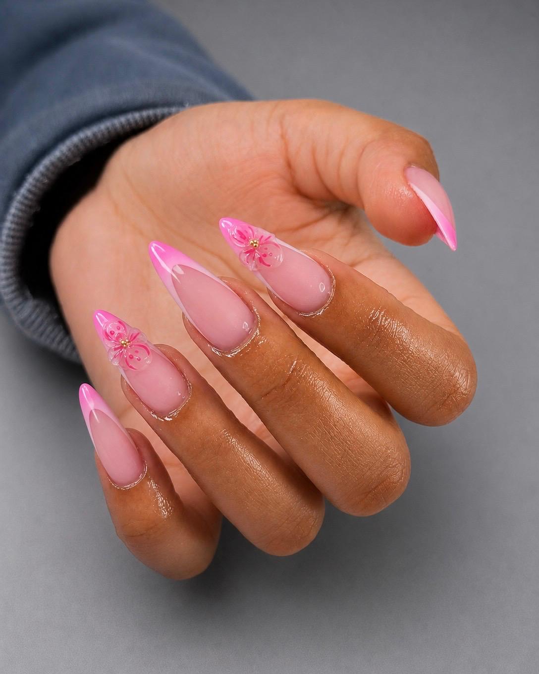 Monochrome mixed art long stiletto nails