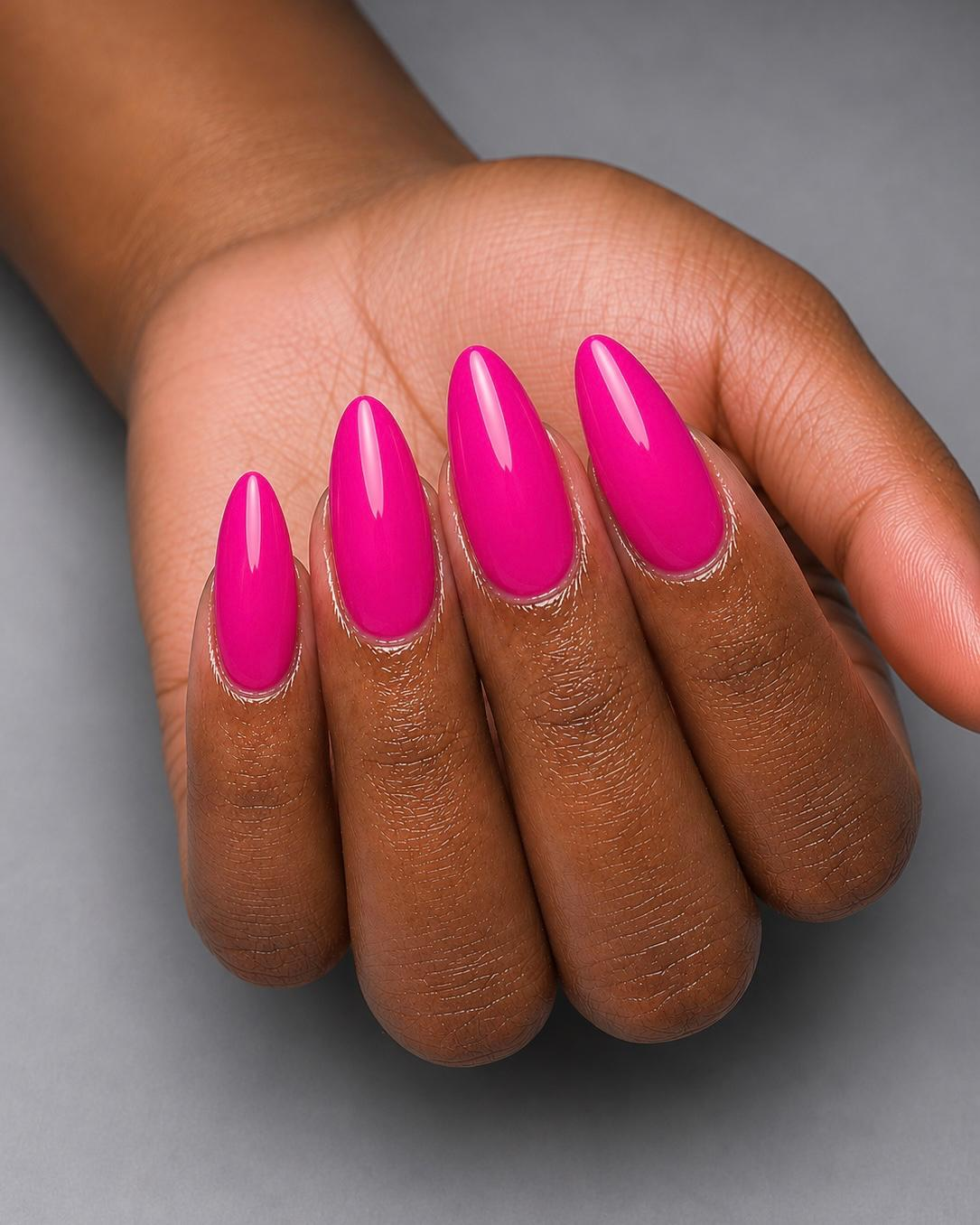 Hot pink medium almond nails