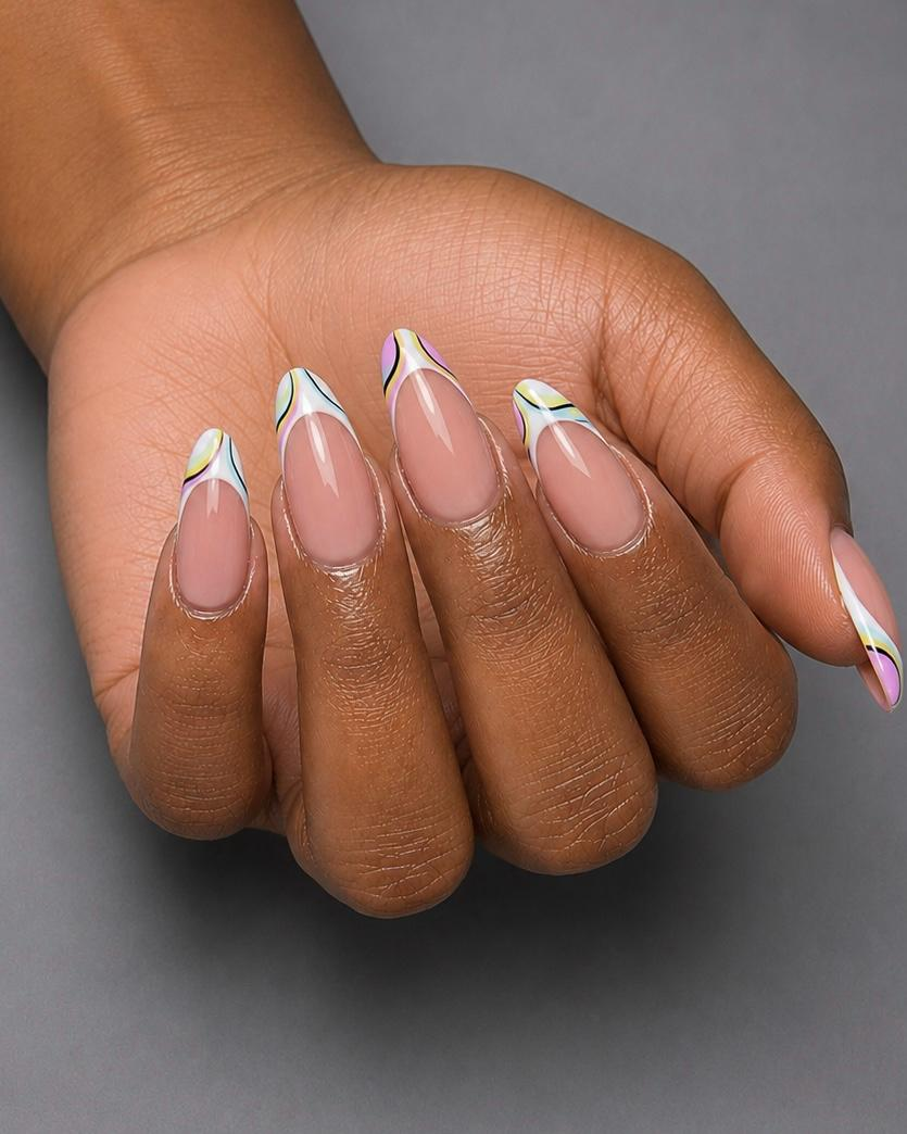 Iridescent Swirl French acrylic nail design