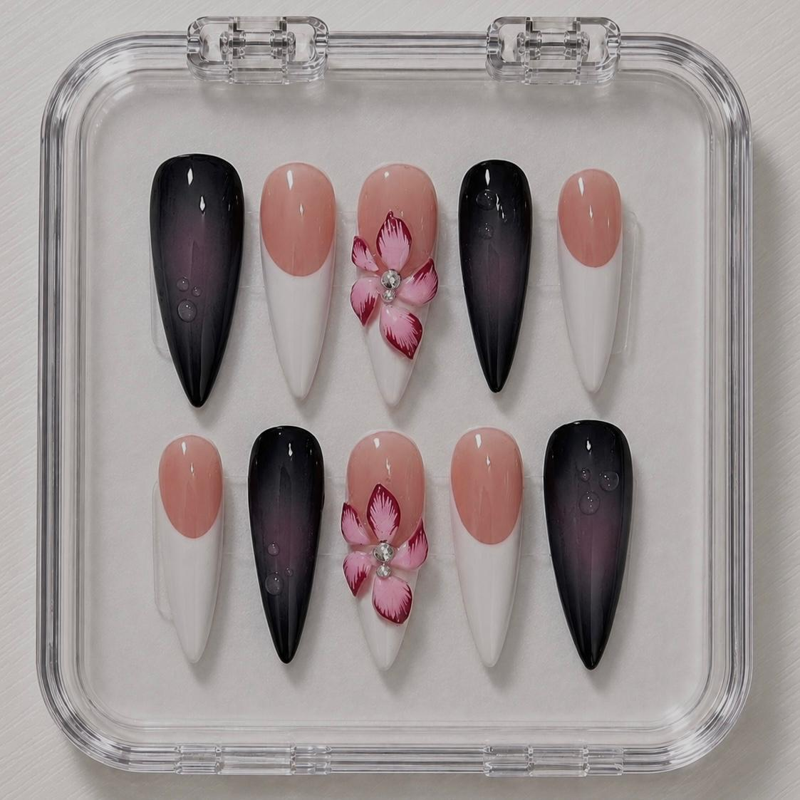 Blossom Noir press-on nails