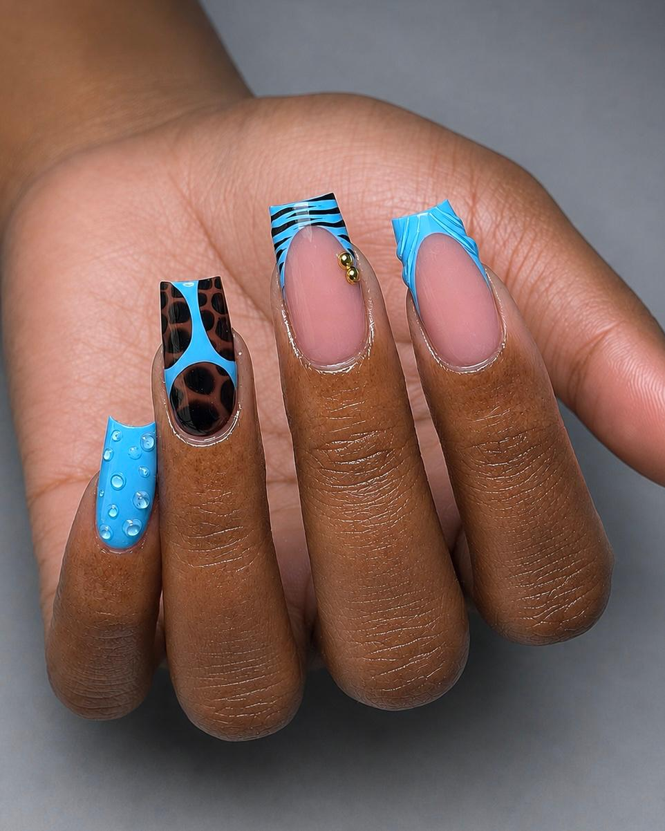 Blue Wild acrylic nail design